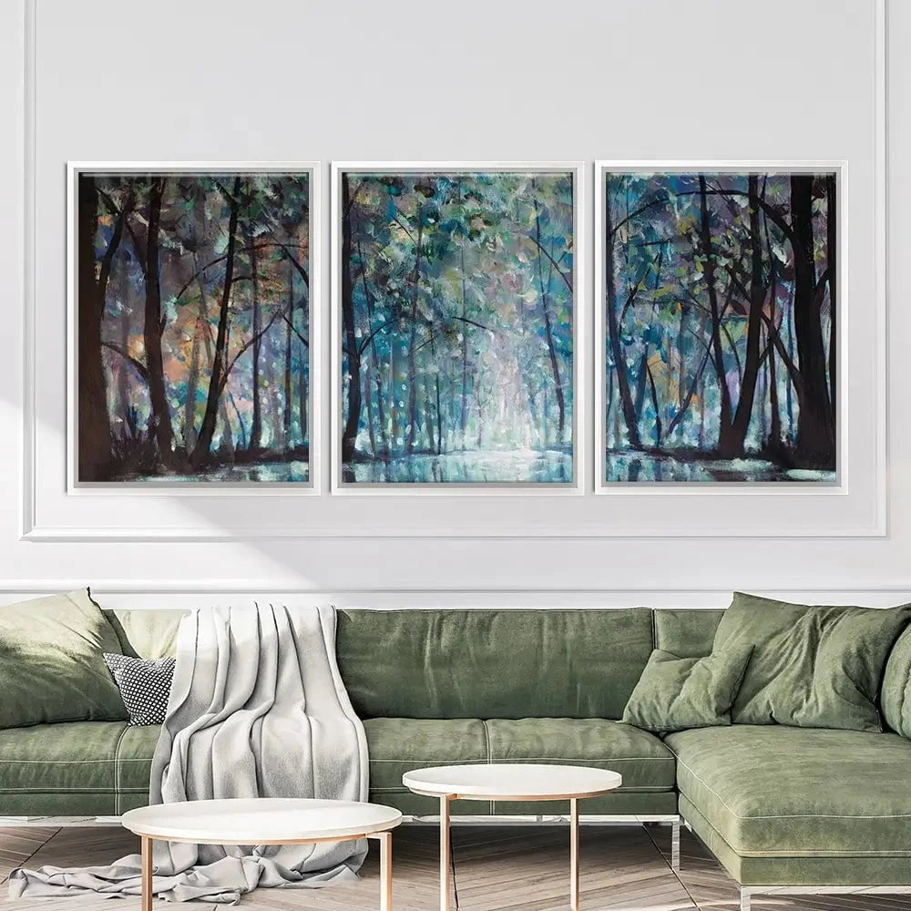 Romantic Rainy Blue Trio Canvas Print Romantic Rainy Blue Trio Canvas Print wall art product Valery Rybakow / Shutterstock