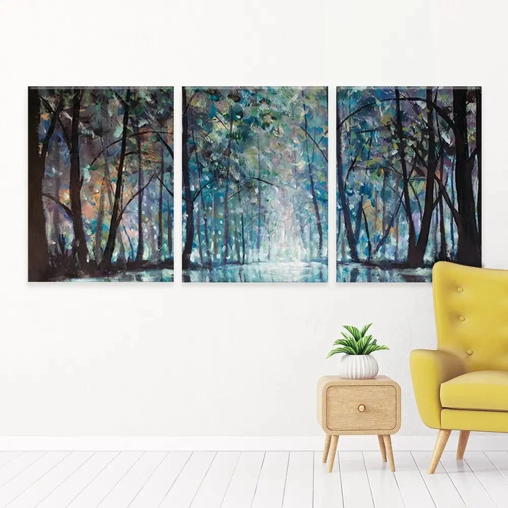 Romantic Rainy Blue Trio Canvas Print Romantic Rainy Blue Trio Canvas Print wall art product Valery Rybakow / Shutterstock