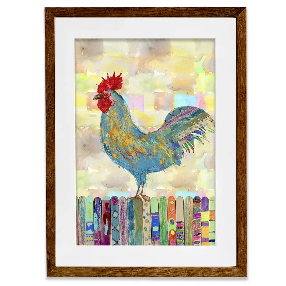 Rooster On A Fence Framed Art Print Rooster On A Fence Framed Art Print wall art product Ingrid Blixt