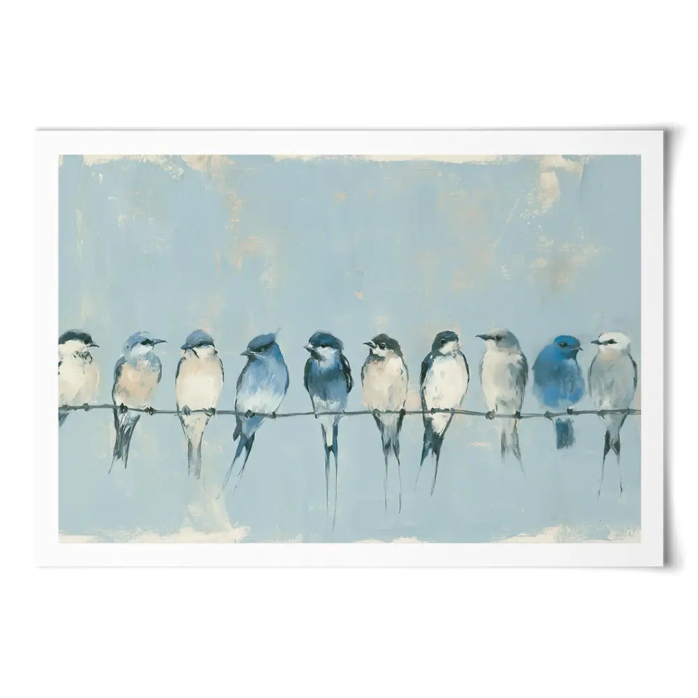 Row Of Birds On Wire Art Print Row Of Birds On Wire Art Print wall art product Chromatic Storm Studio