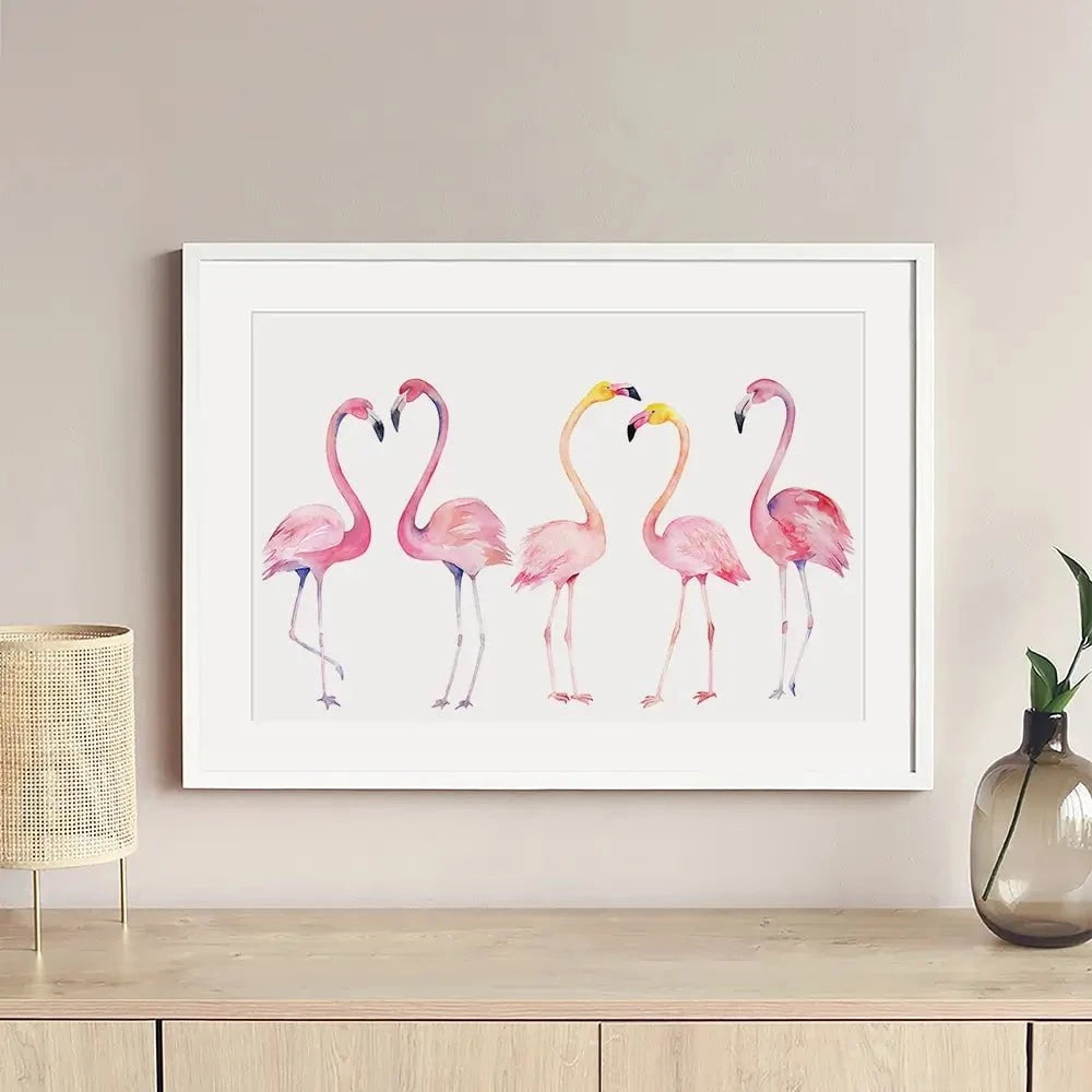 Row Of Flamingos Framed Art Print Row Of Flamingos Framed Art Print wall art product Naticka / Shutterstock