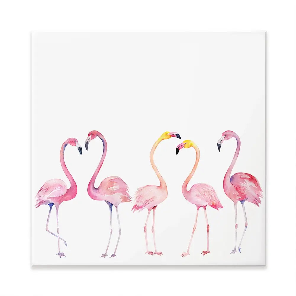 Row Of Flamingos Square Canvas Print Row Of Flamingos Square Canvas Print wall art product Art Print Shop