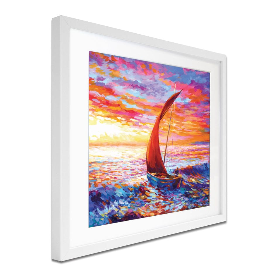 Sailboat Sunset Square Framed Art Print wall art product Leon Devenice