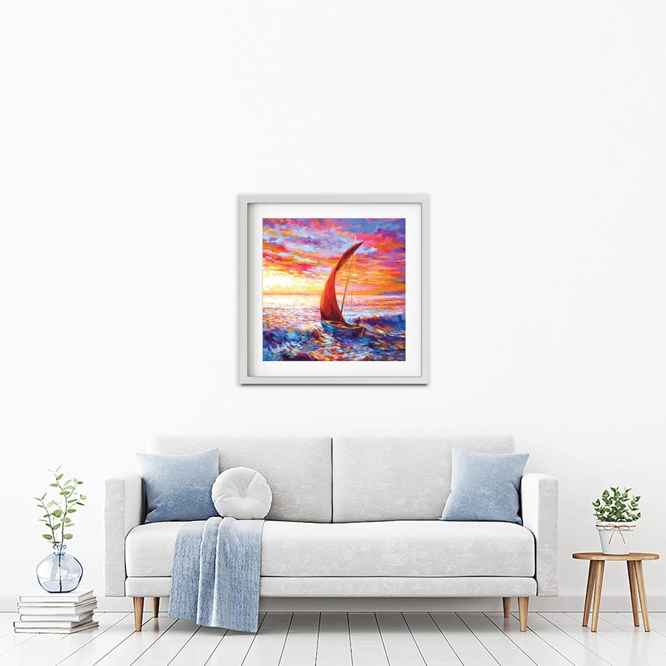 Sailboat Sunset Square Framed Art Print wall art product Leon Devenice