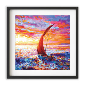 Sailboat Sunset Square Framed Art Print wall art product Leon Devenice
