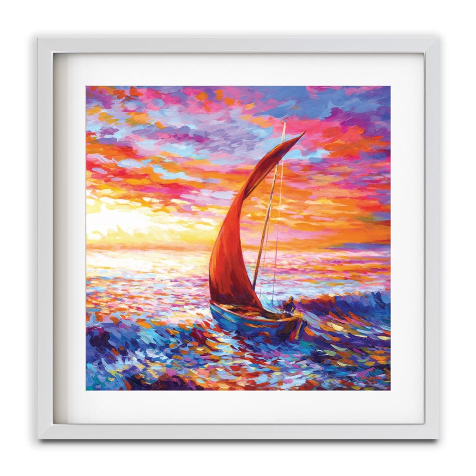 Sailboat Sunset Square Framed Art Print wall art product Leon Devenice