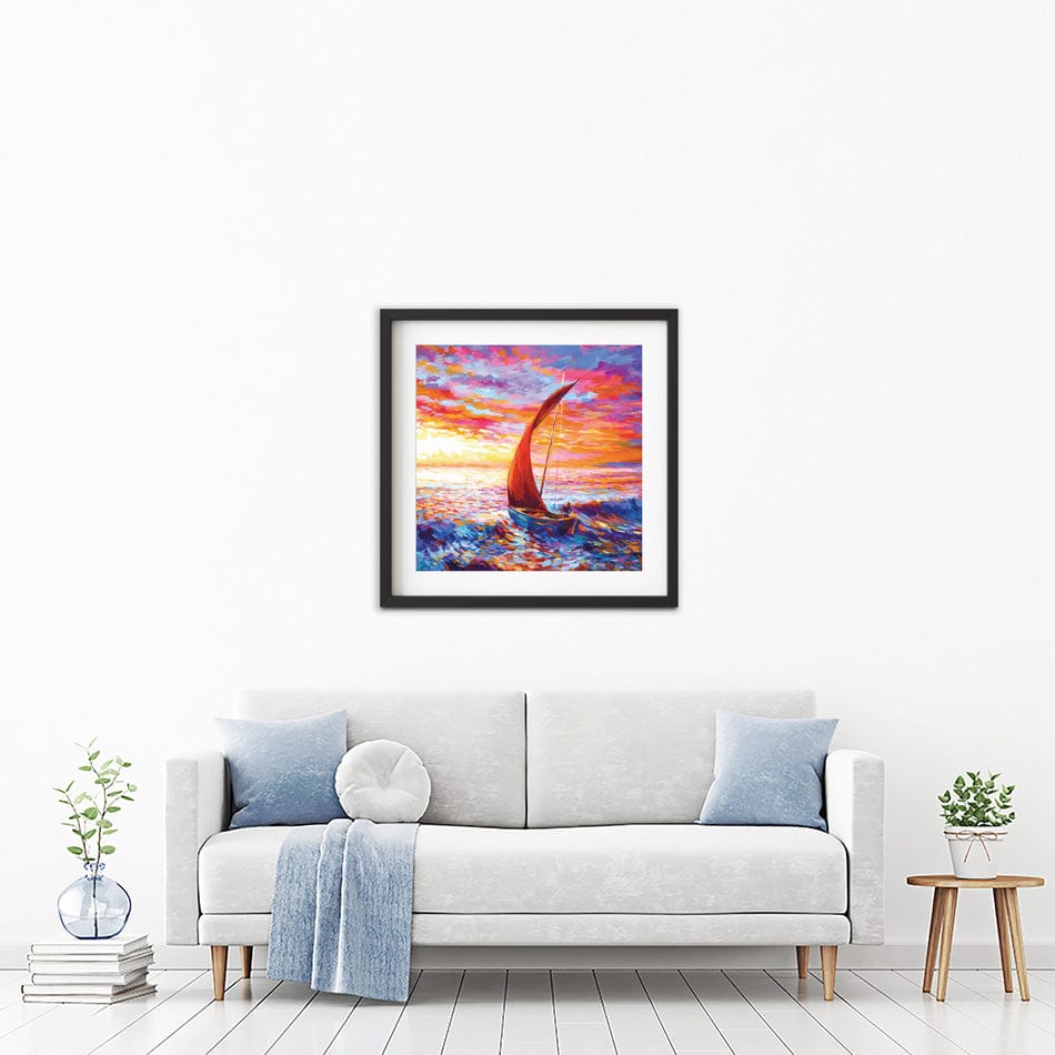 Sailboat Sunset Square Framed Art Print wall art product Leon Devenice