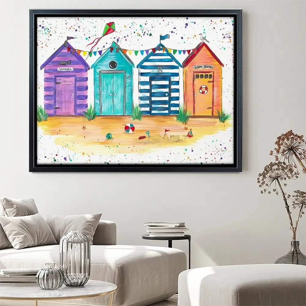 Sandy Shore Beach Huts Canvas Print Sandy Shore Beach Huts Canvas Print wall art product Emma LC Art