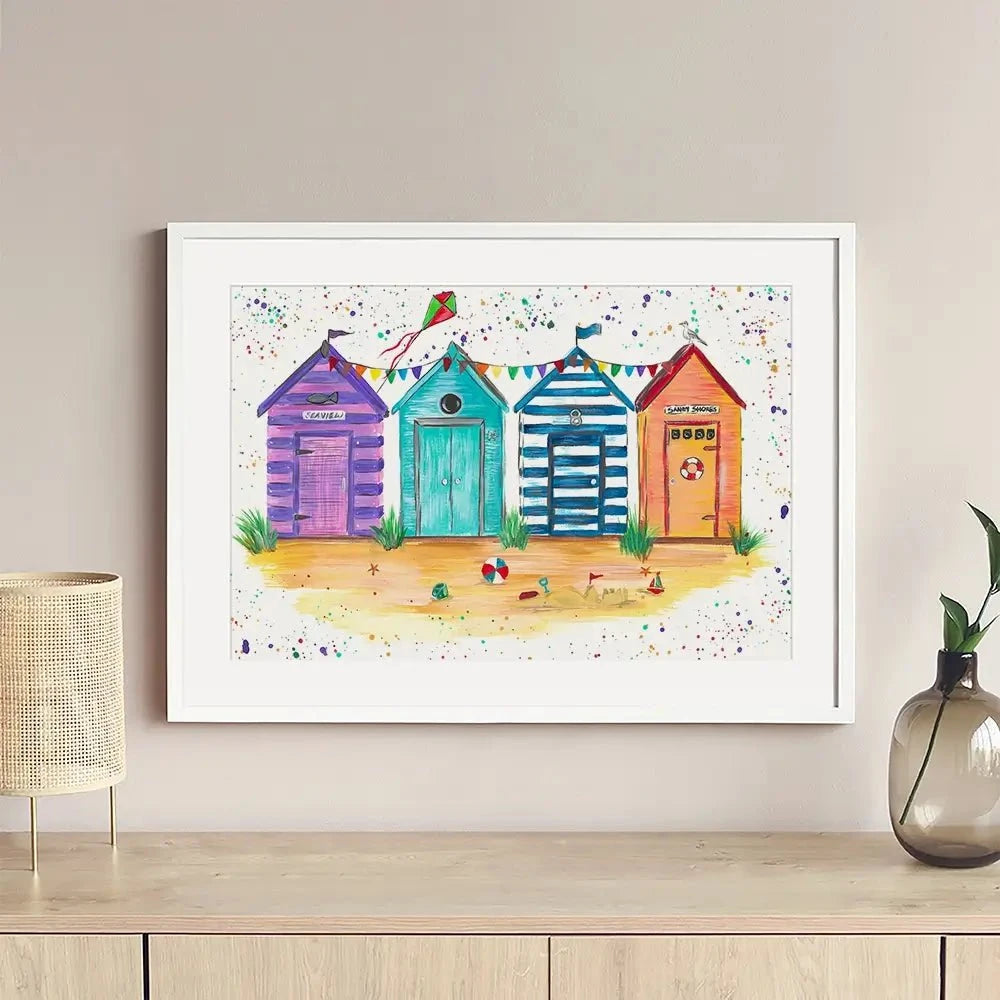 Sandy Shore Beach Huts Framed Art Print Sandy Shore Beach Huts Framed Art Print wall art product Emma LC Art