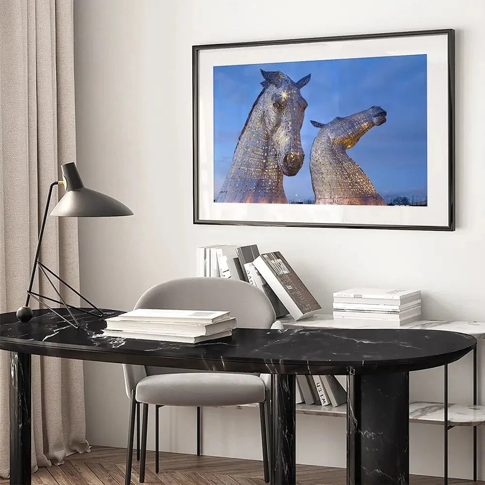 Scotland Kelpies At Night Framed Art Print Scotland Kelpies At Night Framed Art Print wall art product Gavin Ritchie / Shutterstock