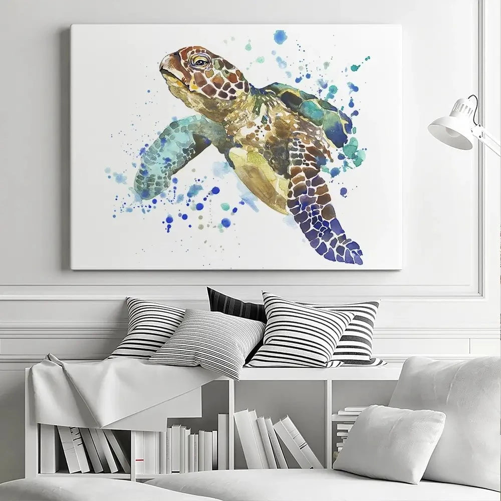 Sea Turtle Paint Splash Canvas Print Sea Turtle Paint Splash Canvas Print wall art product Faenkova Elena / Shutterstock