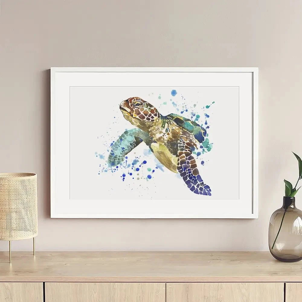 Sea Turtle Paint Splash Framed Art Print Sea Turtle Paint Splash Framed Art Print wall art product Faenkova Elena / Shutterstock
