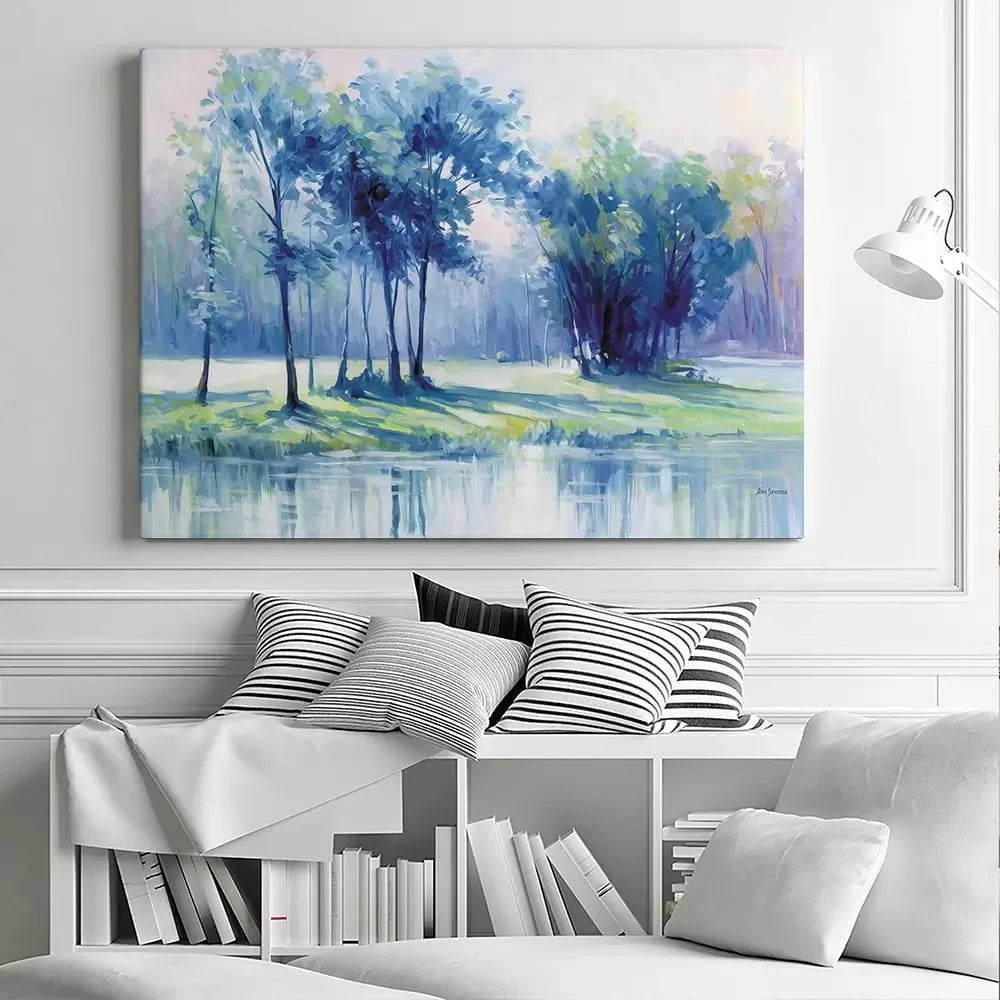 Serene Trees By A Reflective River Canvas Print Serene Trees By A Reflective River Canvas Print wall art product Leon Devenice
