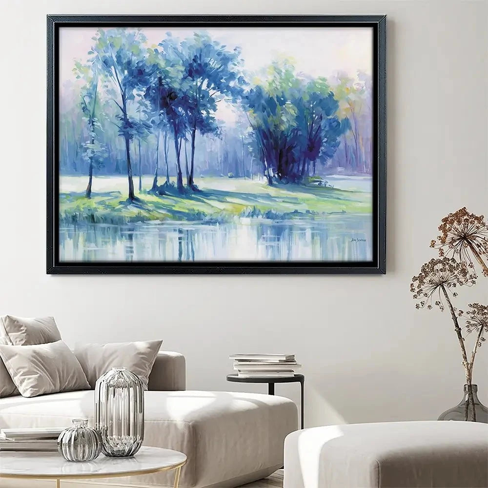 Serene Trees By A Reflective River Canvas Print Serene Trees By A Reflective River Canvas Print wall art product Leon Devenice