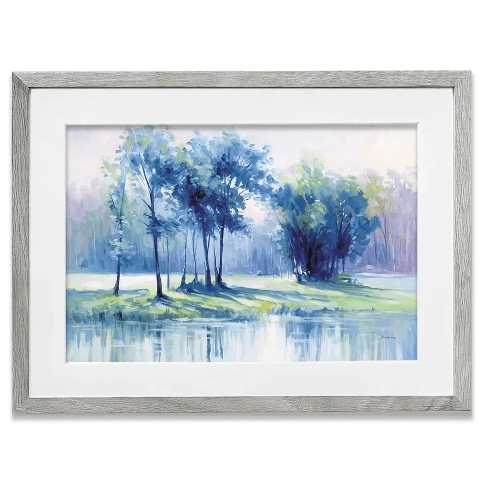 Serene Trees By A Reflective River Framed Art Print Serene Trees By A Reflective River Framed Art Print wall art product Leon Devenice