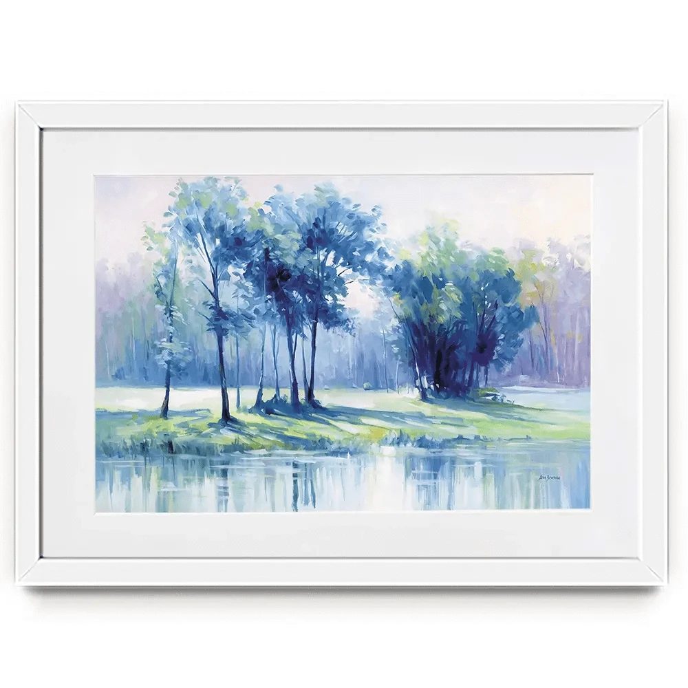 Serene Trees By A Reflective River Framed Art Print Serene Trees By A Reflective River Framed Art Print wall art product Leon Devenice
