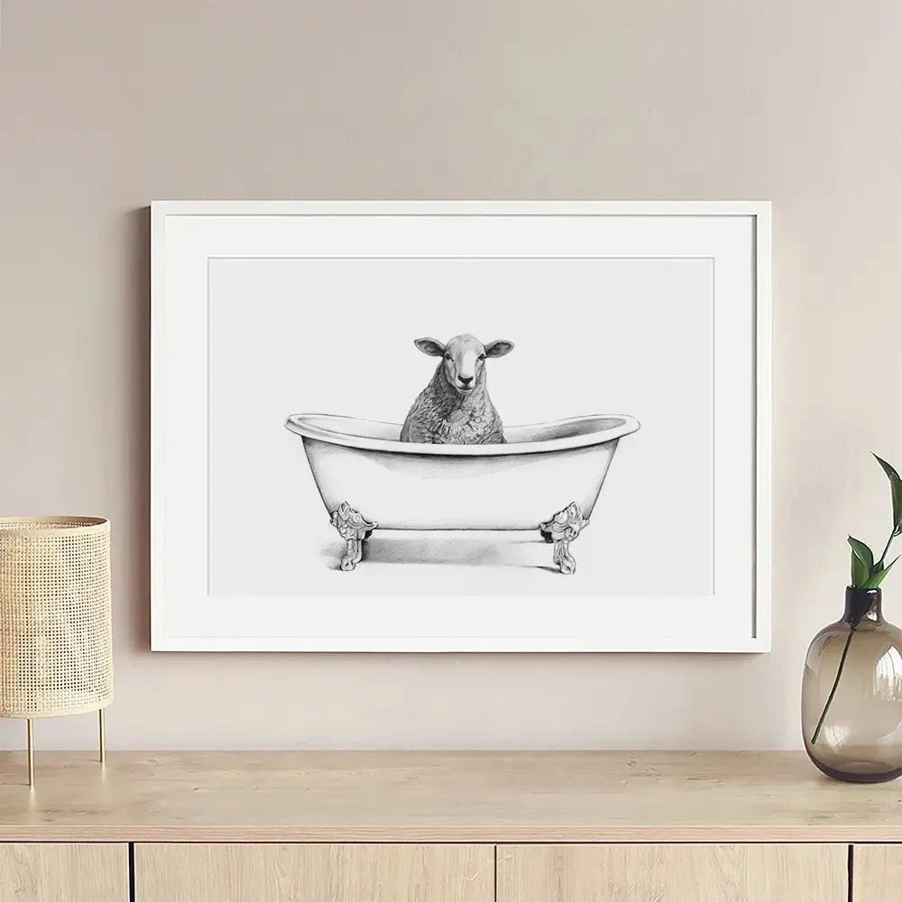Sheep In A Bathtub Framed Art Print Sheep In A Bathtub Framed Art Print wall art product Victoria Borges