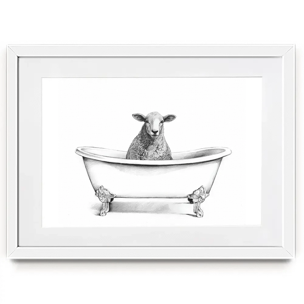 Sheep In A Bathtub Framed Art Print Sheep In A Bathtub Framed Art Print wall art product Victoria Borges