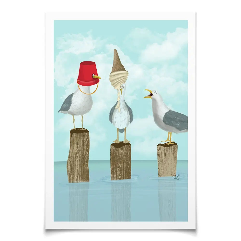 Silly Seagulls Art Print Silly Seagulls Art Print wall art product Fab Funky