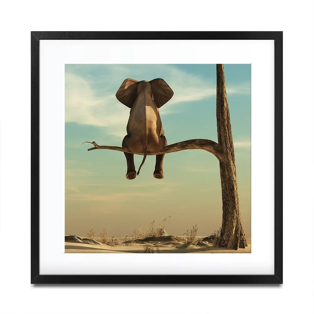Sitting Elephant Square Framed Art Print Sitting Elephant Square Framed Art Print wall art product Orla / Shutterstock