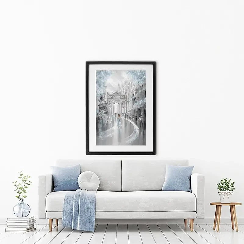 Sky Blue Milan Framed Art Print Sky Blue Milan Framed Art Print wall art product Isabella Karolewicz