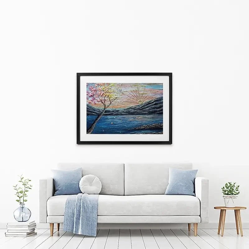 Somewhere Peachy Blue Framed Art Print Somewhere Peachy Blue Framed Art Print wall art product Nada Khatib