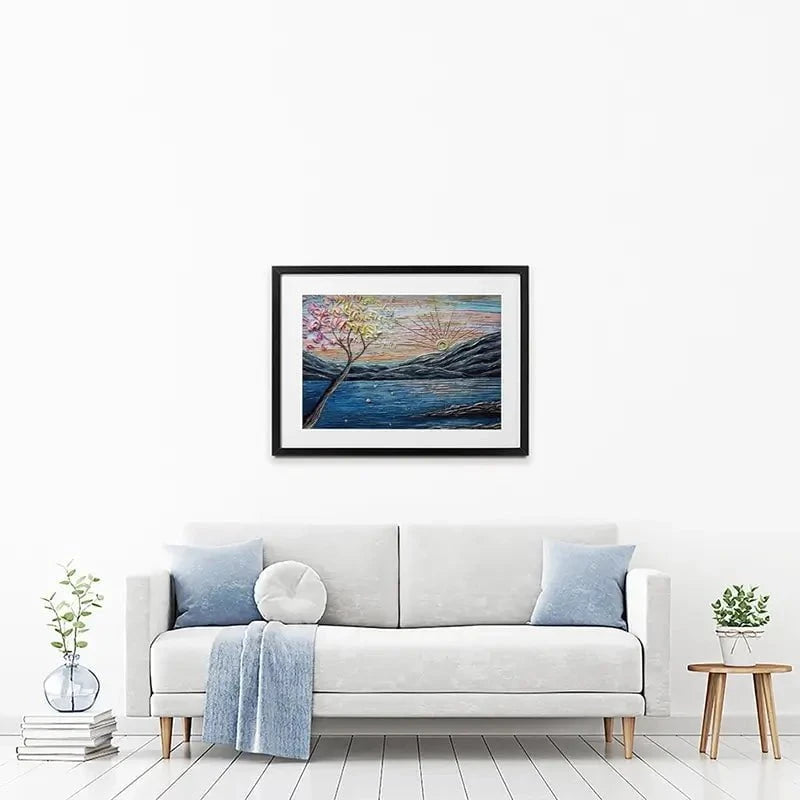 Somewhere Peachy Blue Framed Art Print Somewhere Peachy Blue Framed Art Print wall art product Nada Khatib