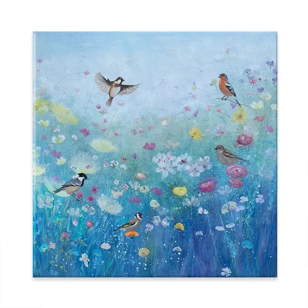 Songbirds In The Garden Square Canvas Print Songbirds In The Garden Square Canvas Print wall art product Laure Bury