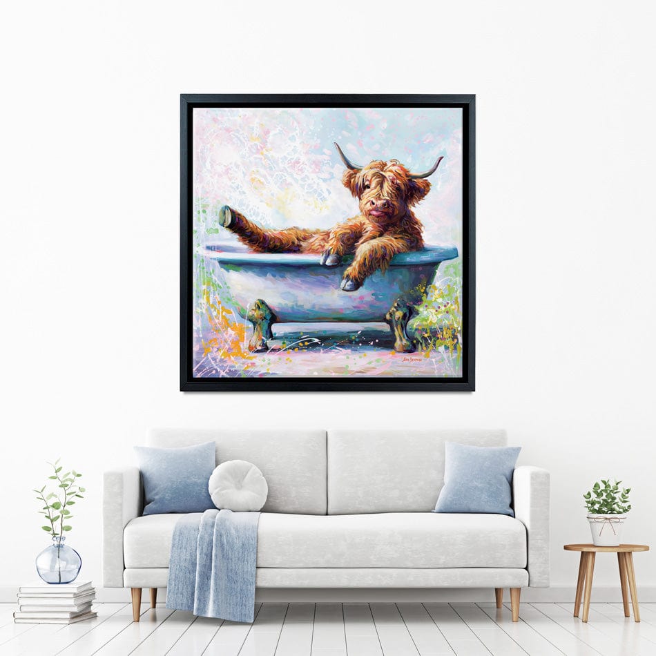 Splish Splash Baby Cow Canvas Print wall art product Leon Devenice