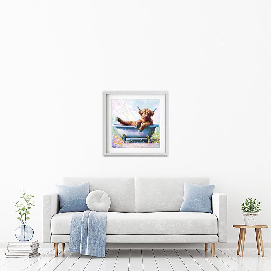 Splish Splash Baby Cow Framed Art Print wall art product Leon Devenice