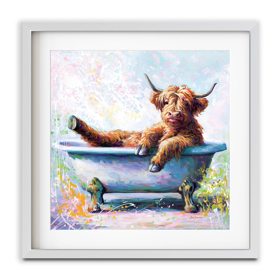 Splish Splash Baby Cow Framed Art Print wall art product Leon Devenice