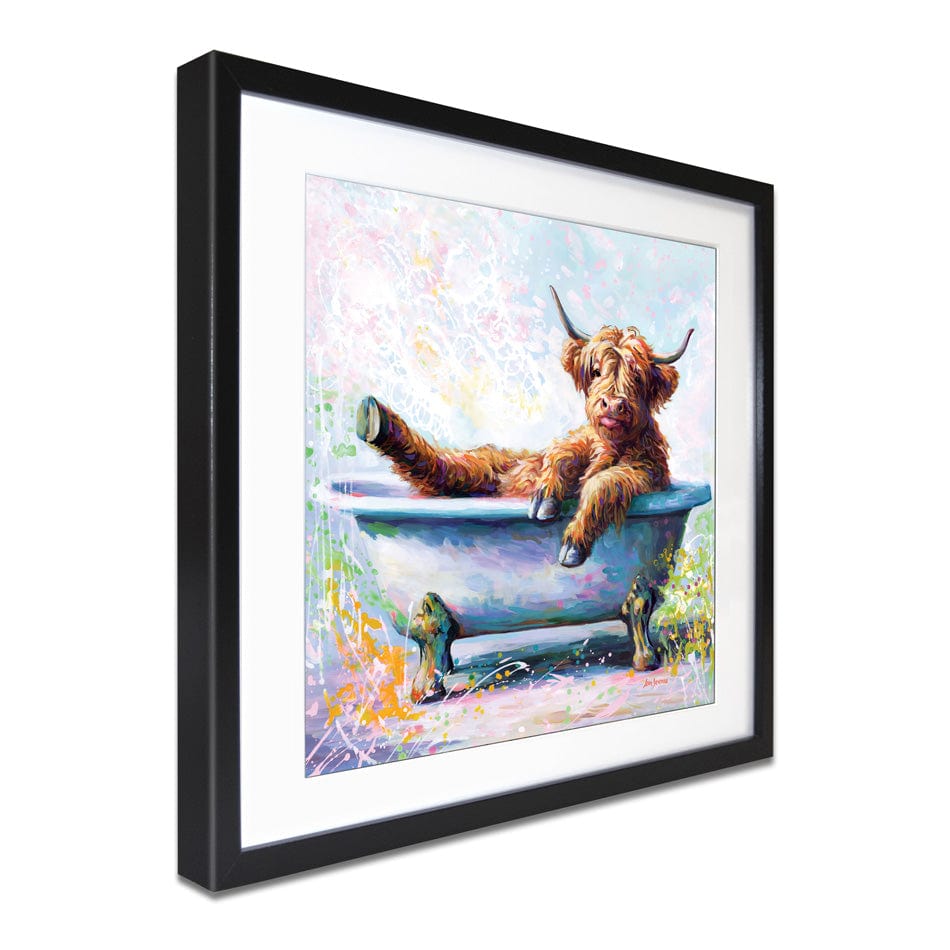 Splish Splash Baby Cow Framed Art Print wall art product Leon Devenice