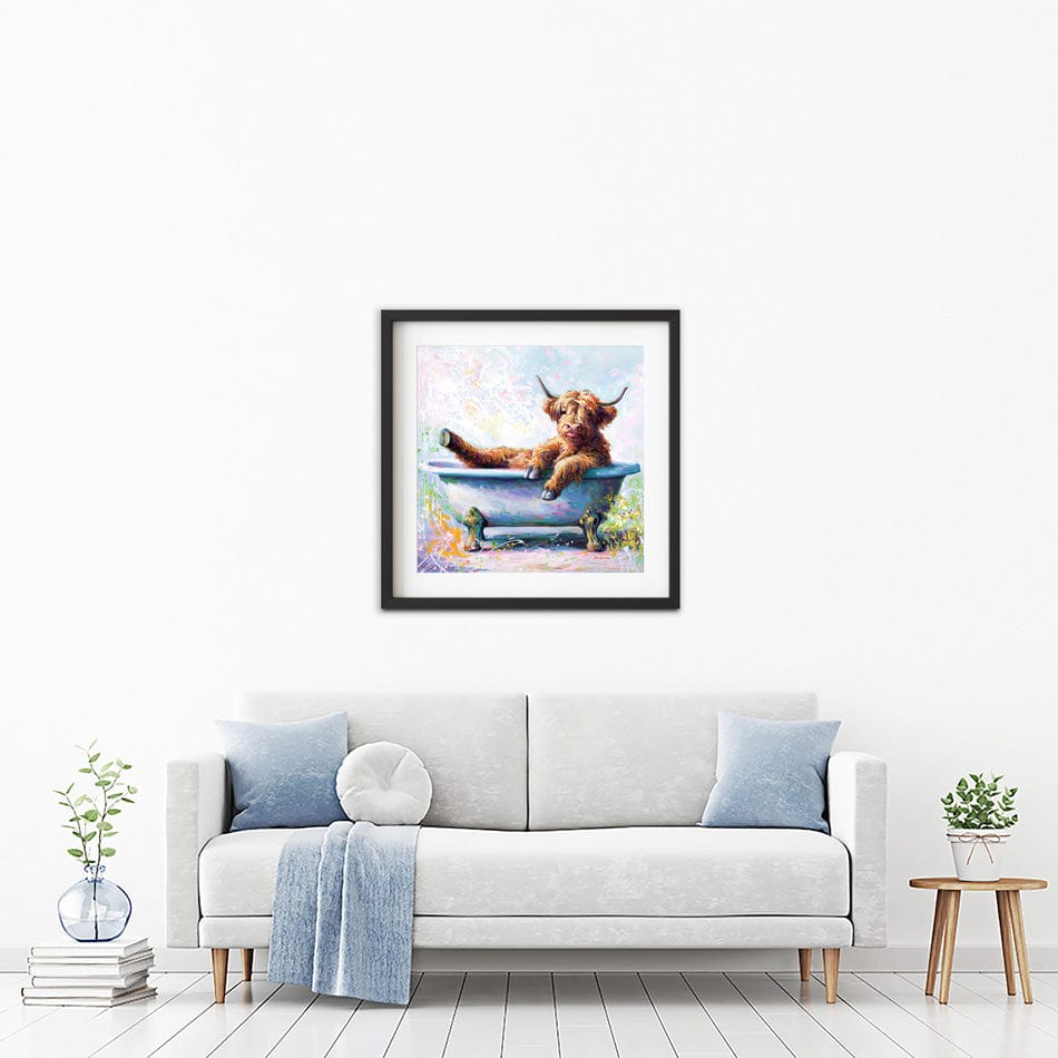 Splish Splash Baby Cow Framed Art Print wall art product Leon Devenice