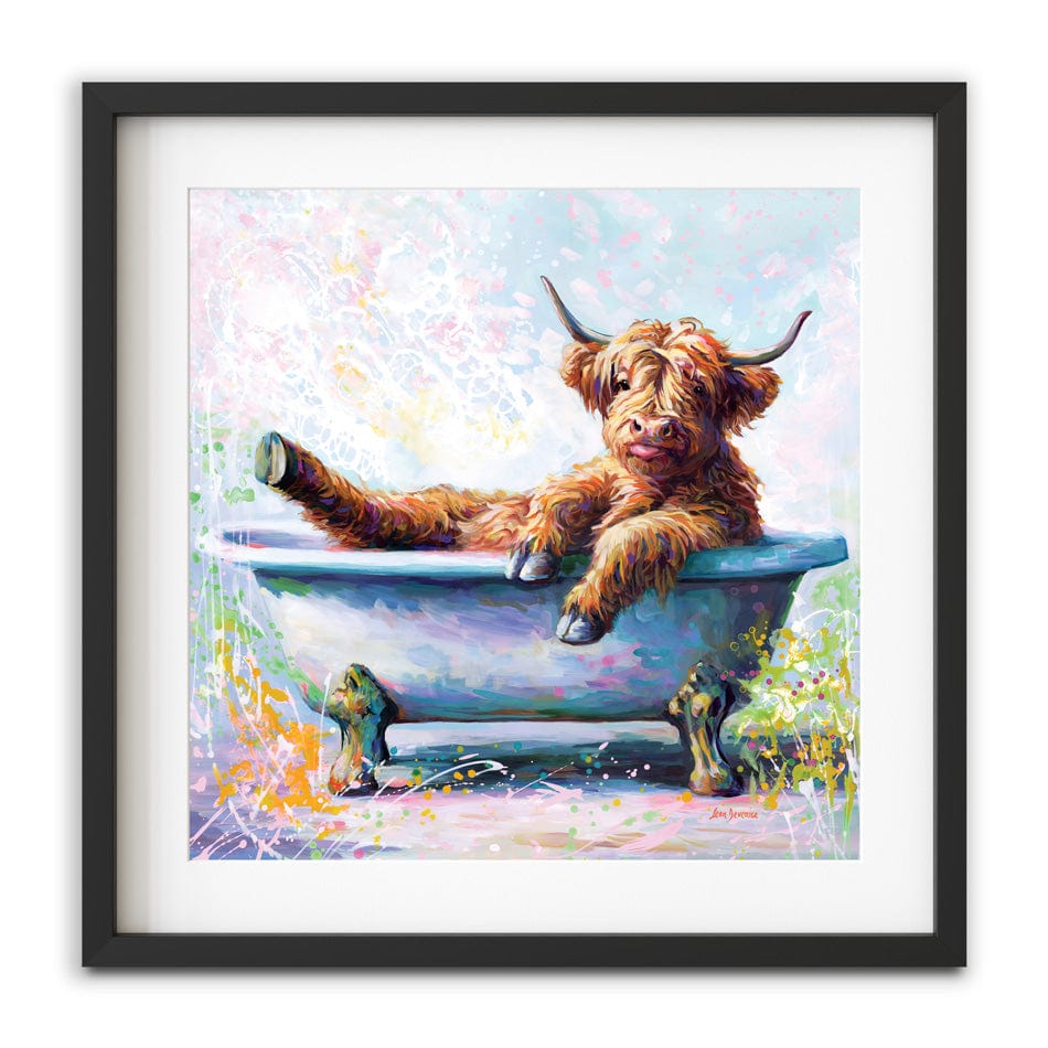 Splish Splash Baby Cow Framed Art Print wall art product Leon Devenice