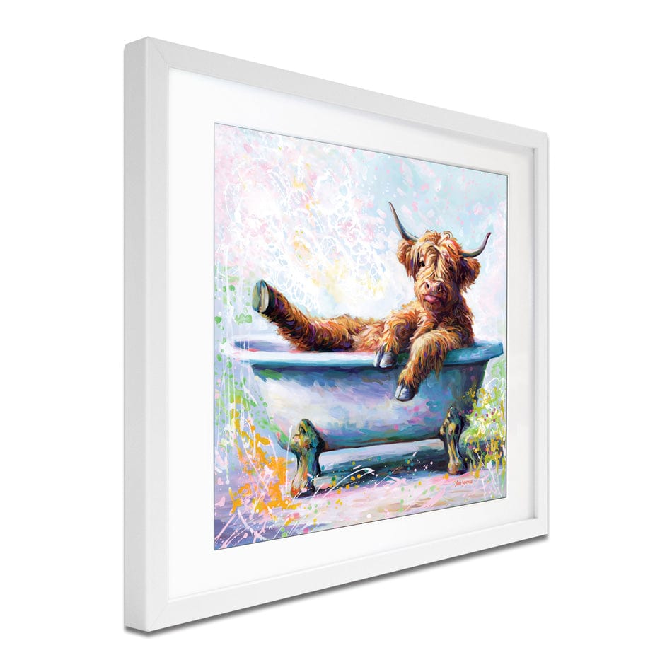 Splish Splash Baby Cow Framed Art Print wall art product Leon Devenice