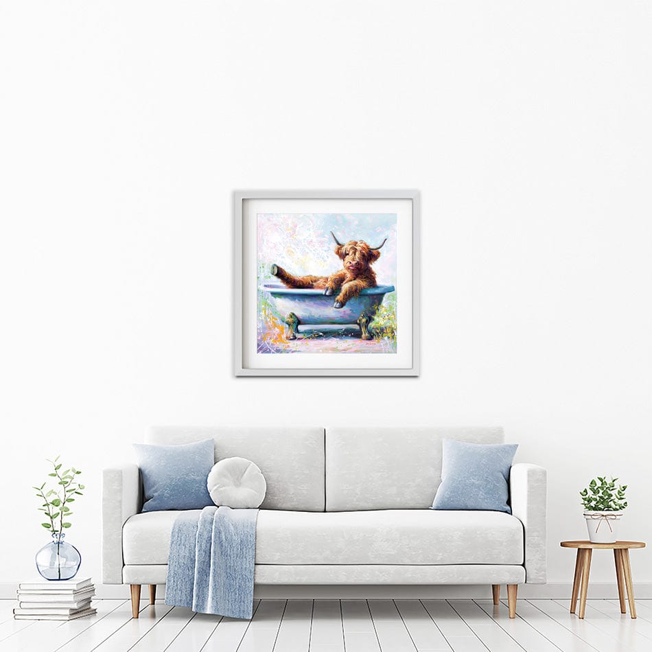 Splish Splash Baby Cow Framed Art Print wall art product Leon Devenice