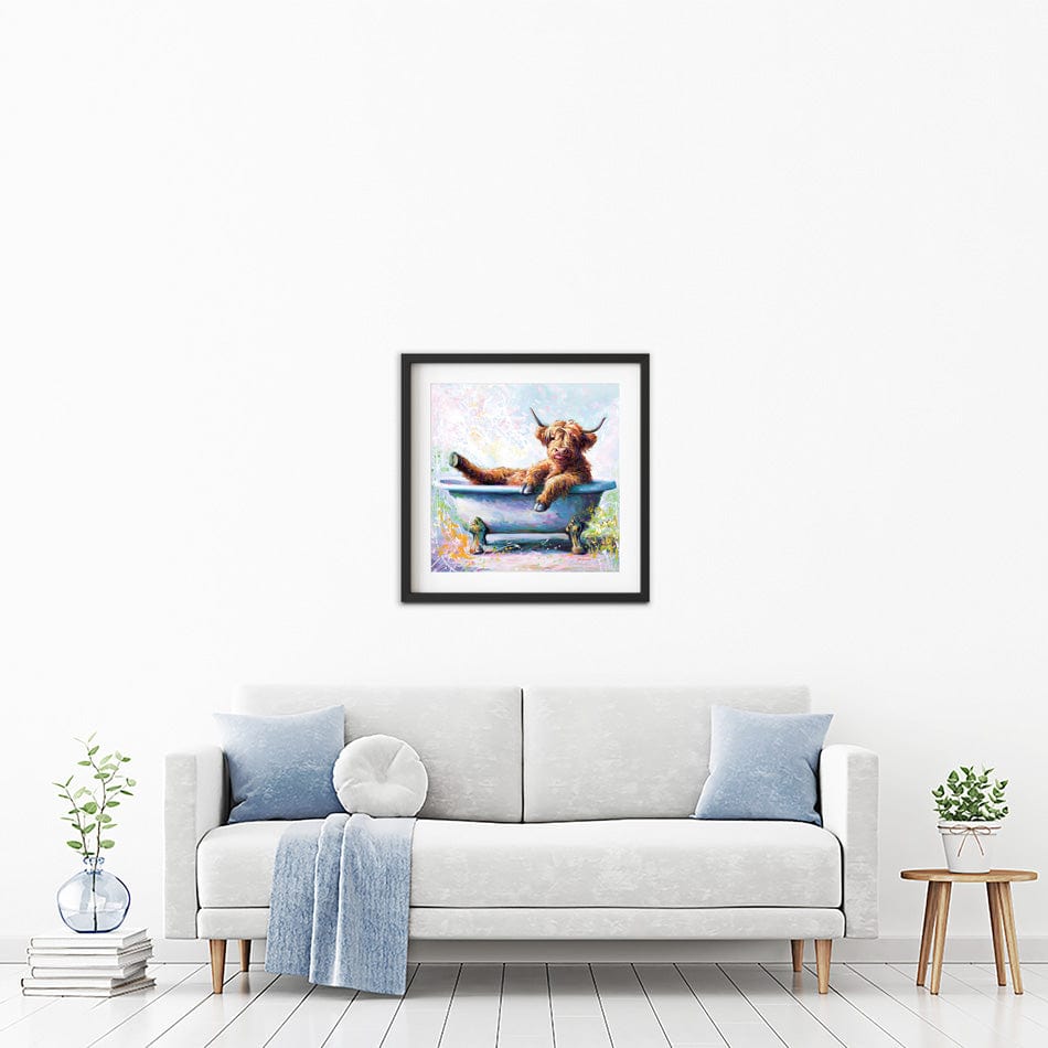 Splish Splash Baby Cow Framed Art Print wall art product Leon Devenice