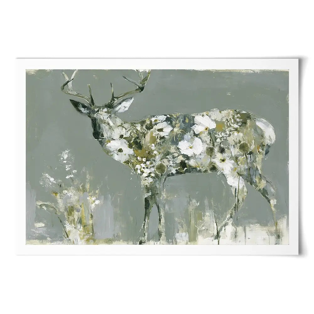 Stag Of White Cosmos Art Print Stag Of White Cosmos Art Print wall art product Chromatic Storm Studio