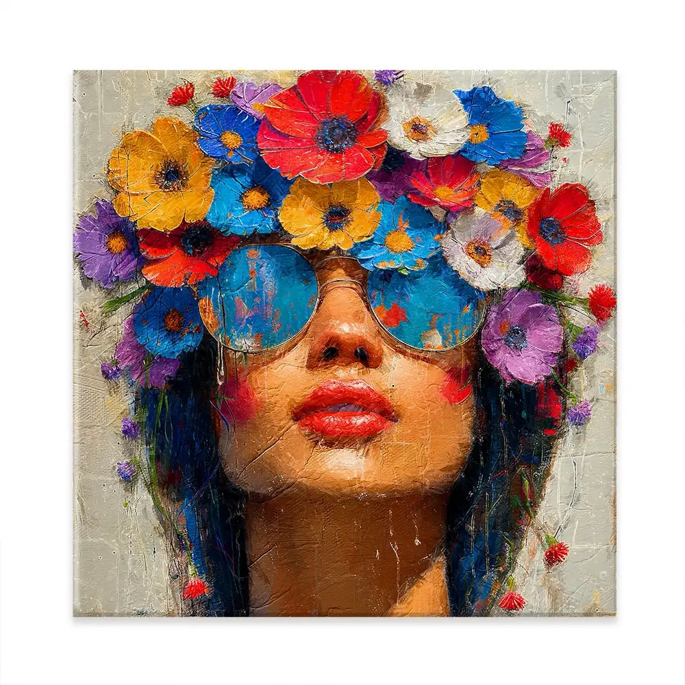 Sunglasses And Flowers Square Canvas Print Sunglasses And Flowers Square Canvas Print wall art product Art Print Shop