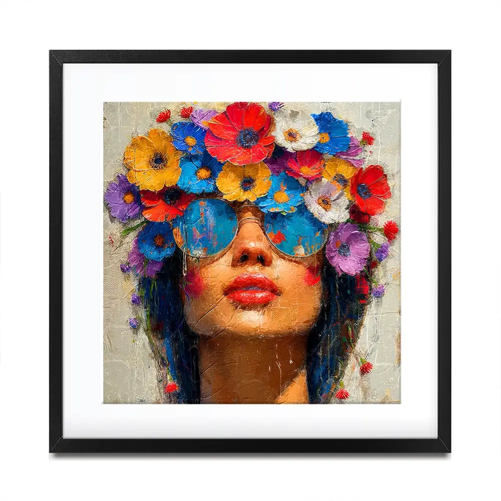 Sunglasses And Flowers Square Framed Art Print Sunglasses And Flowers Square Framed Art Print wall art product Art Print Shop