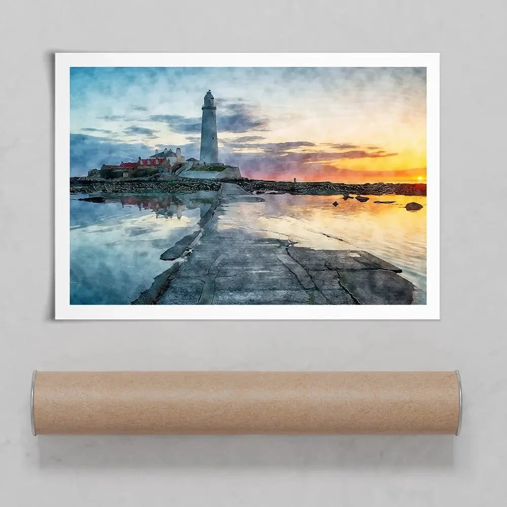 Sunrise Over A Lighthouse Art Print Sunrise Over A Lighthouse Art Print wall art product Helen Hotson / Shutterstock