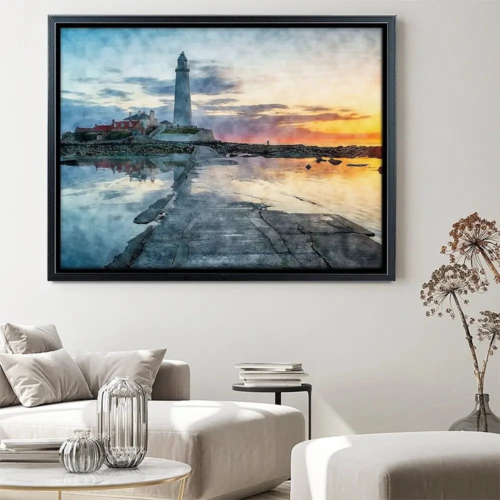 Sunrise Over A Lighthouse Canvas Print Sunrise Over A Lighthouse Canvas Print wall art product Helen Hotson / Shutterstock