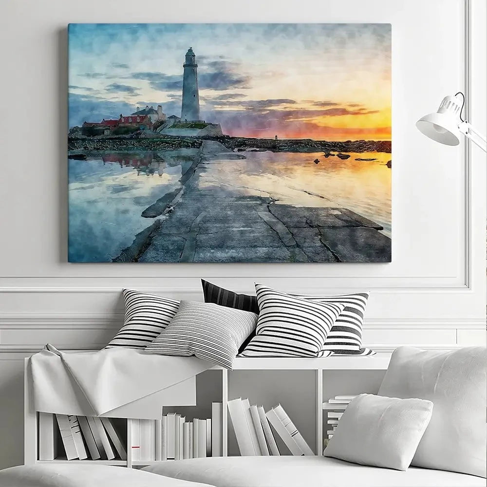 Sunrise Over A Lighthouse Canvas Print Sunrise Over A Lighthouse Canvas Print wall art product Helen Hotson / Shutterstock