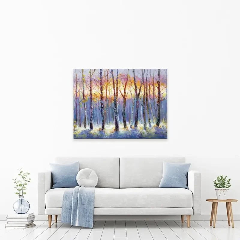 Sunrise Over The Birch Tree Forest Canvas Print Sunrise Over The Birch Tree Forest Canvas Print wall art product Leon Devenice