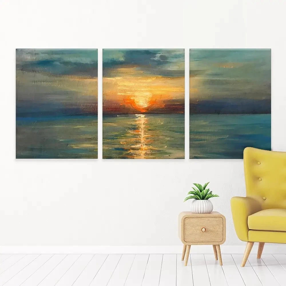 Sunrise Over The Sea Trio Canvas Print Sunrise Over The Sea Trio Canvas Print wall art product OlgaOsa / Shutterstock