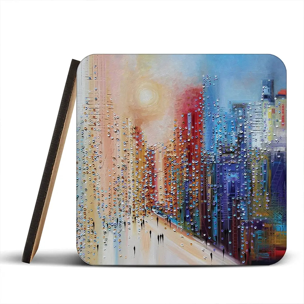 Sunset City Coaster Set Rainbow Soul Tree Coaster Set | Rainbow Soul Tree Art Coasters wall art product Ekaterina Ermilkina