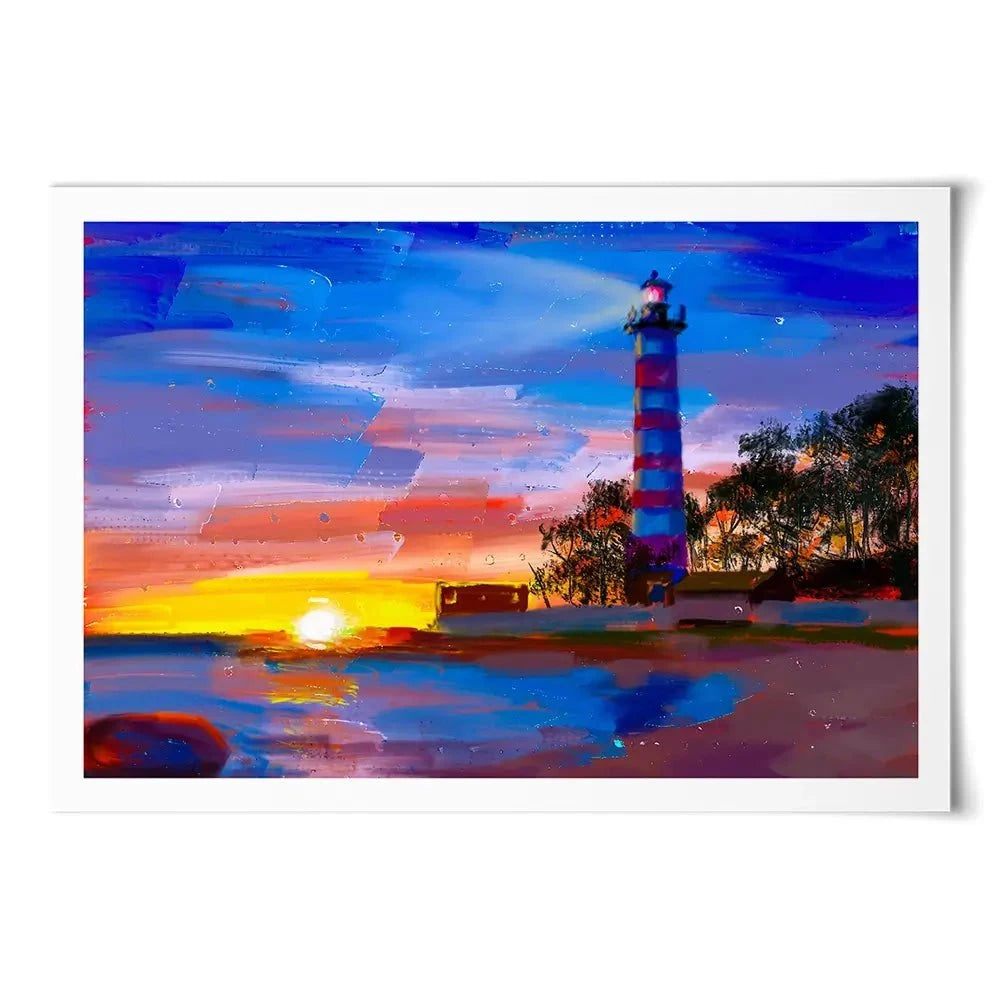 Sunset Lighthouse Scene Art Print Sunset Lighthouse Scene Art Print wall art product Valenty / Shutterstock