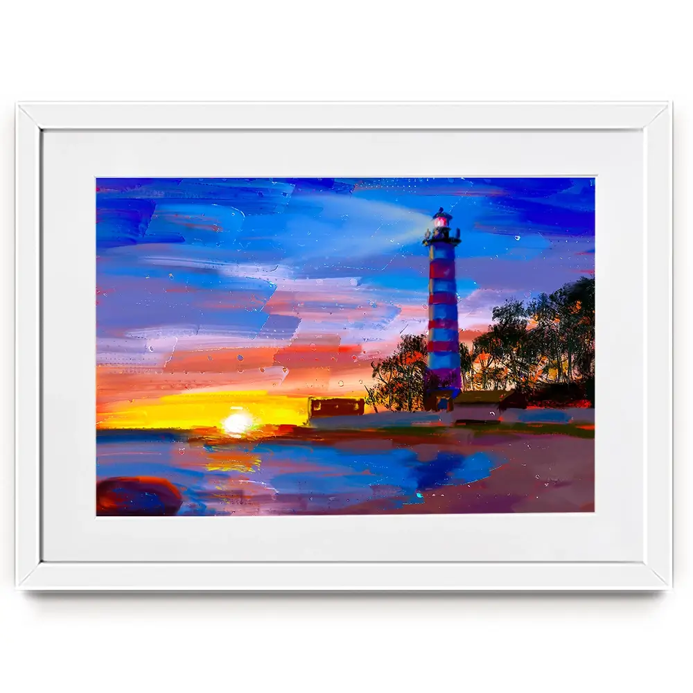 Sunset Lighthouse Scene Framed Art Print Sunset Lighthouse Scene Framed Art Print wall art product Valenty / Shutterstock