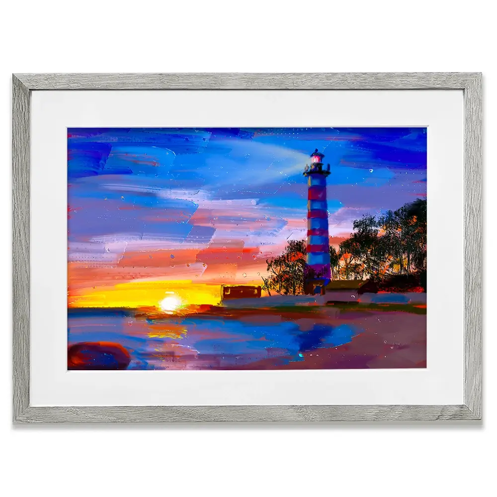 Sunset Lighthouse Scene Framed Art Print Sunset Lighthouse Scene Framed Art Print wall art product Valenty / Shutterstock