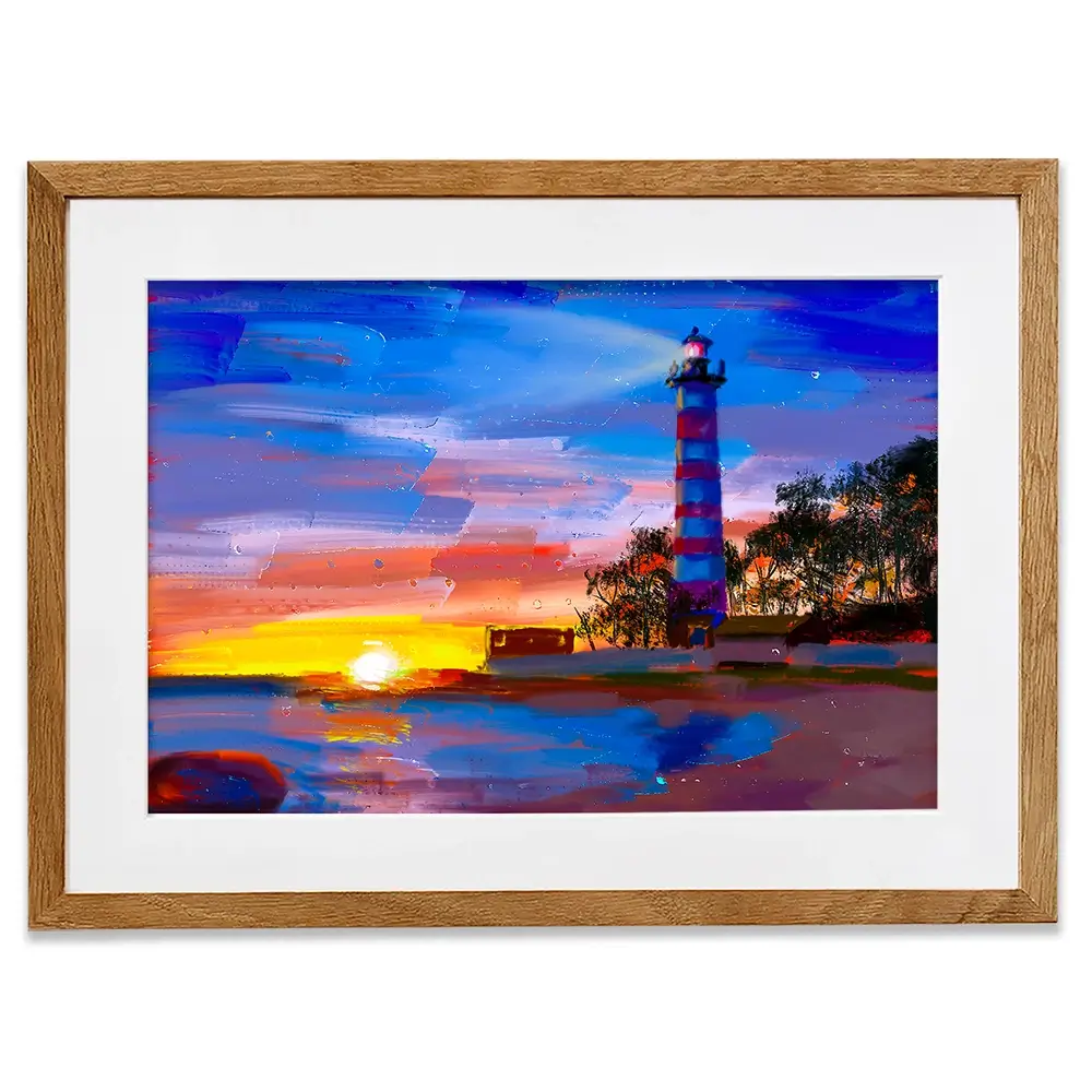 Sunset Lighthouse Scene Framed Art Print Sunset Lighthouse Scene Framed Art Print wall art product Valenty / Shutterstock
